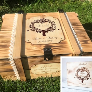 Premium wedding gifts, wedding box + guest book personalized with tree of life, made of wood