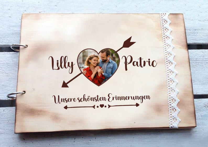 Valentinstag Fotoalbum DinA4 personalisiert mit Name / Holzbuch graviert und personalisiert / Fotoalbum Holz Bild 7