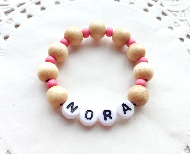 Birth Bracelet Natur-Pink / Baby Bracelet image 1