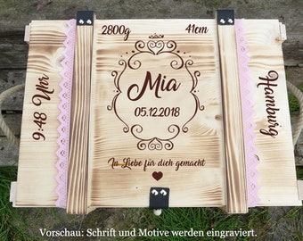 Erinnerungskiste "Märchenhaft" personalisiert mit Gravur für Mädchen / Erinnerungsbox / Holzbox mit Gravur / Babygeschenk personalisiert