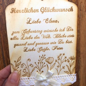 Birthday card with dried flowers personalized with text of your choice, made of wood. 12x18 cm image 7