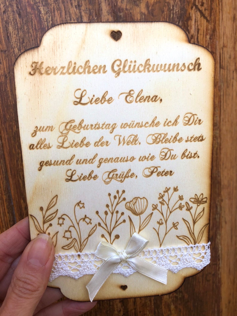 Birthday card with dried flowers personalized with text of your choice, made of wood. 12x18 cm image 7