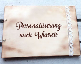 Gästebuch in Holz mit Wunschgravur / Gästebuch mit Gravur / Gästebuch personalisiert / Fotoalbum aus Holz mit Gravur / Gästebuch Vintage