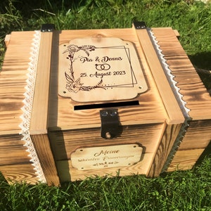 Grande caixa de cartão de madeira personalizada para o casamento, caixa de lembranças de casamento, baú de tesouro, presente de casamento, caixa de madeira com gravura