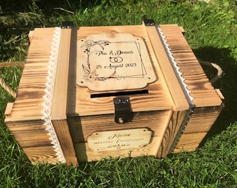 Grande boîte à cartes en bois personnalisée pour le mariage, boîte à souvenirs de mariage, coffre au trésor, cadeau de mariage, boîte en bois avec gravure