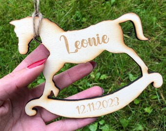 Personalized wooden rocking horse tree decoration / Personalized tree decoration pendant / Wooden pendant Christmas / Christmas decoration