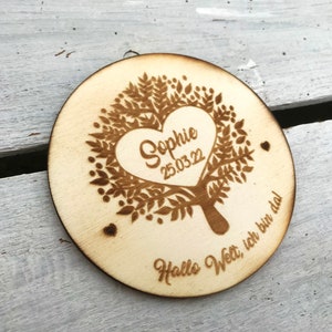 Wooden milestone disc personalized with name and dates of birth, round / Boho wooden name plate / Wooden card for the birth image 6