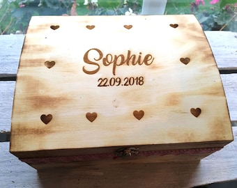 Memory box, personalized with engraving, motif, text for special occasion / gift box / wedding box / birth or christening box  / storage box