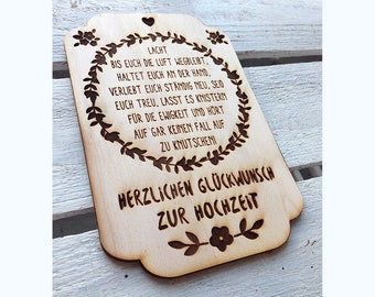 Congratulations Card for Wedding Engraved on Request / Gift Card / Wedding Gift / Wooden Card with Engraving / Wedding Gift