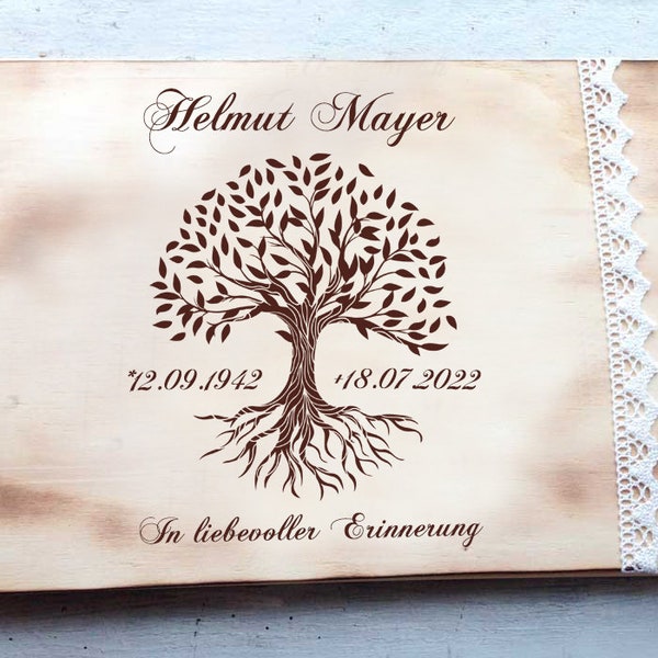 A4 photo album for mourning "Tree of Life", wooden mourning book personalized with engraving, wooden book engraved and personalized