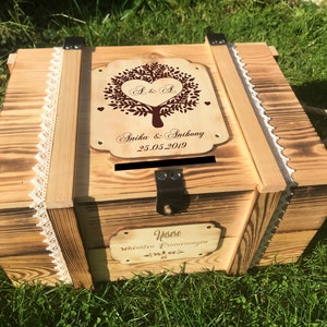 Memory box, personalized with engraving, motif, text for special occasion / gift box / wedding box / birth or christening box / storage box Mit Schlitz