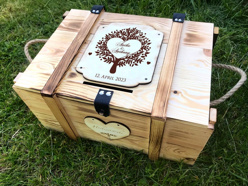 Große Kartenbox zur Hochzeit mit Lebensbaum / Erinnerungskiste Hochzeit/ Hochzeitsgeschenk / Erinnerungsbox zur Hochzeit / Holzkiste Mit Schlitz