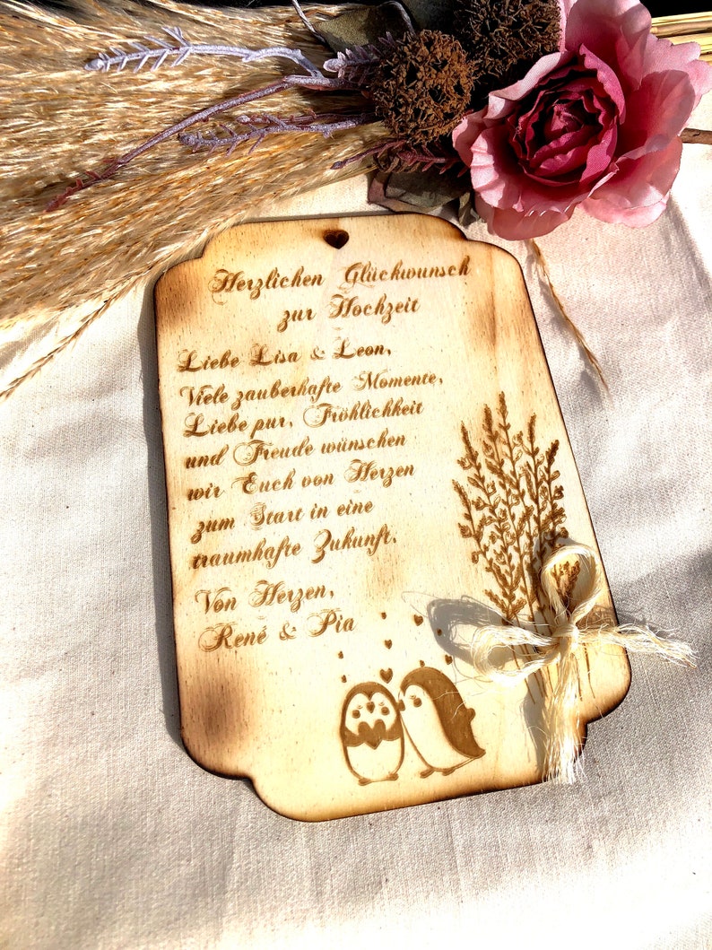 Birthday card with dried flowers personalized with text of your choice, made of wood. 12x18 cm image 6