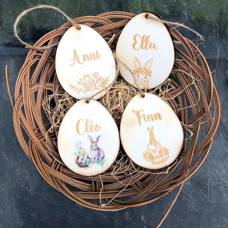 Wooden Easter egg personalized with name / Easter pendant / Easter decoration for Easter basket / Easter bunny / Easter eggs for hanging / Easter eggs made of wood image 1