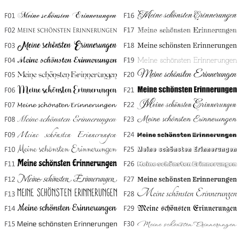 May include: A black and white image of 30 numbered labels with the text "Meine sch&ouml;nsten Erinnerungen" which translates to "My most beautiful memories" in English. The labels are arranged in three columns of ten labels each.