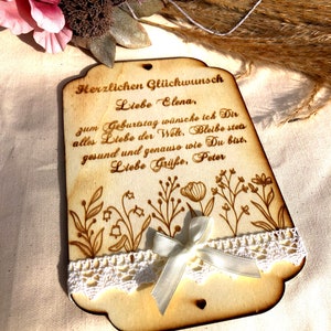 Birthday card with dried flowers personalized with text of your choice, made of wood. 12x18 cm image 2