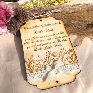 Birthday card with dried flowers personalized with text of your choice, made of wood. 12x18 cm image 4