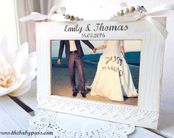 Photo frame photo 15x10cm / picture frame personalized with desired text / wooden frame engraved for wedding / photo frame engraved