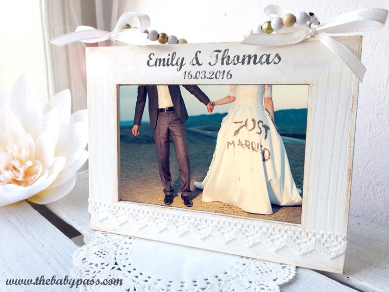 Photo frame photo 15x10cm / picture frame personalized with desired text / wooden frame engraved for wedding / photo frame engraved image 1