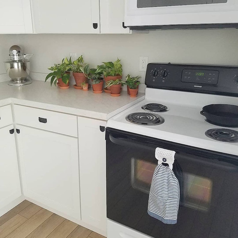 Hand Towel Holder Attach Towel (Black w/white button)