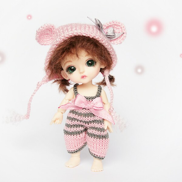 Knitted outfit "Pink Mouse" for Lati White bas./Realpuki and dolls similar format