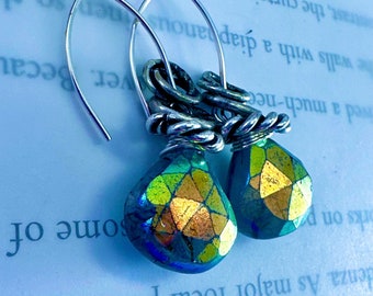earrings, opal earrings, French hook earrings, blue opal jewelry, CZ earrings, green opal jewelry, summer trends, gift for her, CZ jewelry