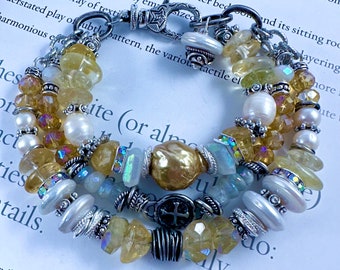 bracelet, citrine bracelet, pearl bracelet, citrine bracelet, pearl bracelet, pearl jewelry, rainbow moonstone jewelry, moonstone bracelet