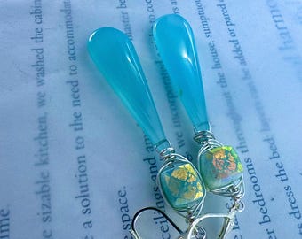 earrings, blue opal earrings, opal earrings, opal jewelry, moonstone blue jewelry, Christmas gifts, quartz earrings, for her, French hooks