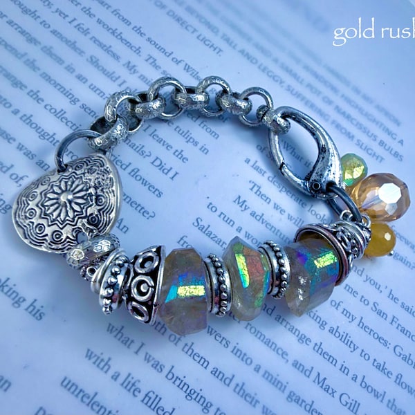 Boho Citrine Bracelet: Rutilated Quartz, Artisan Chain Cuff