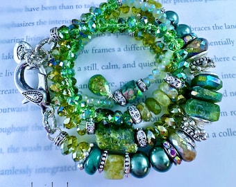 bracelet, vesuvianite bracelet, vesuvianite jewelry, wrap bracelet, green quartz jewelry, Christmas for her, wrap, garnet bracelet,  for her