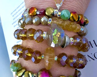 Bohemian Stacked Stretch Bracelet: Citrine, Crystal, CZ