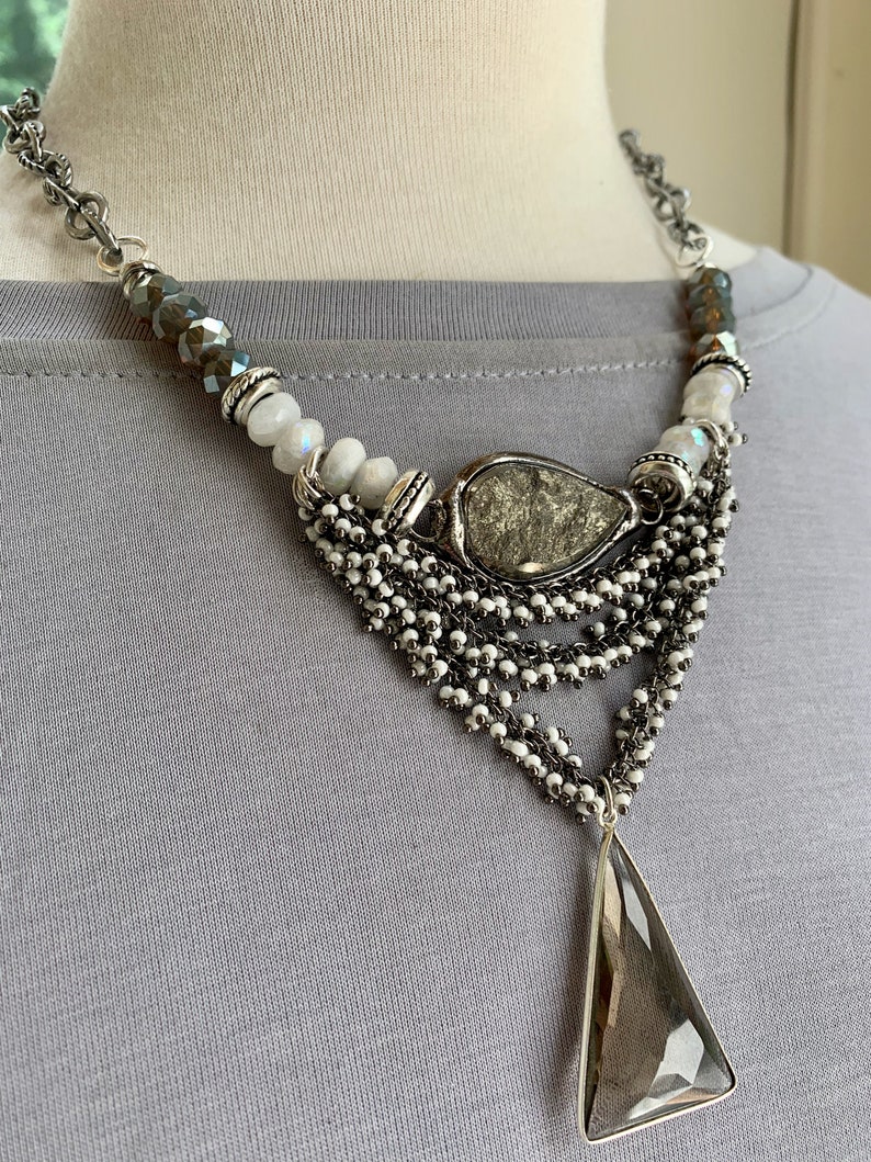 smoky quartz jewelry rainbow moonstone necklace pyrite necklace pearl necklace layered necklace for her bohemian necklace necklace