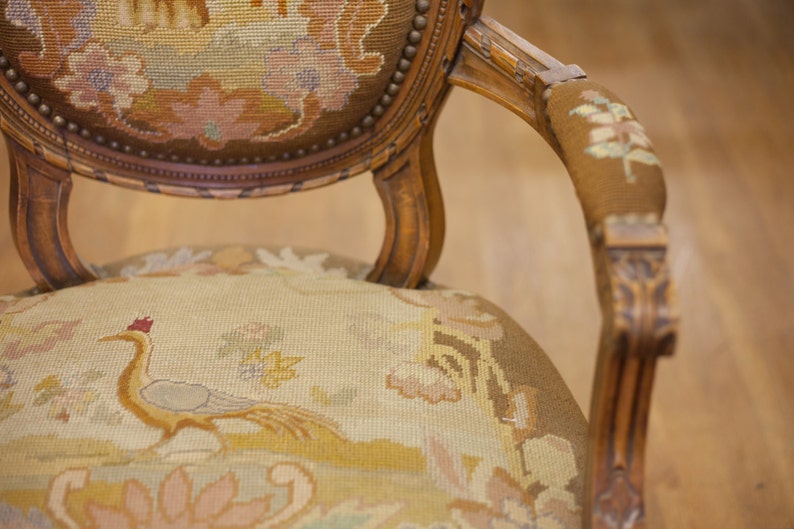 Antique French Needlework with Petit Point Arm Chair Etsy