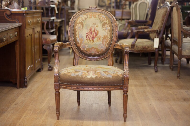 Antique French Needlework with Petit Point Arm Chair Etsy