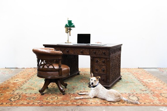 Beautiful Hand Carved Anglo Indian Writing Desk Etsy