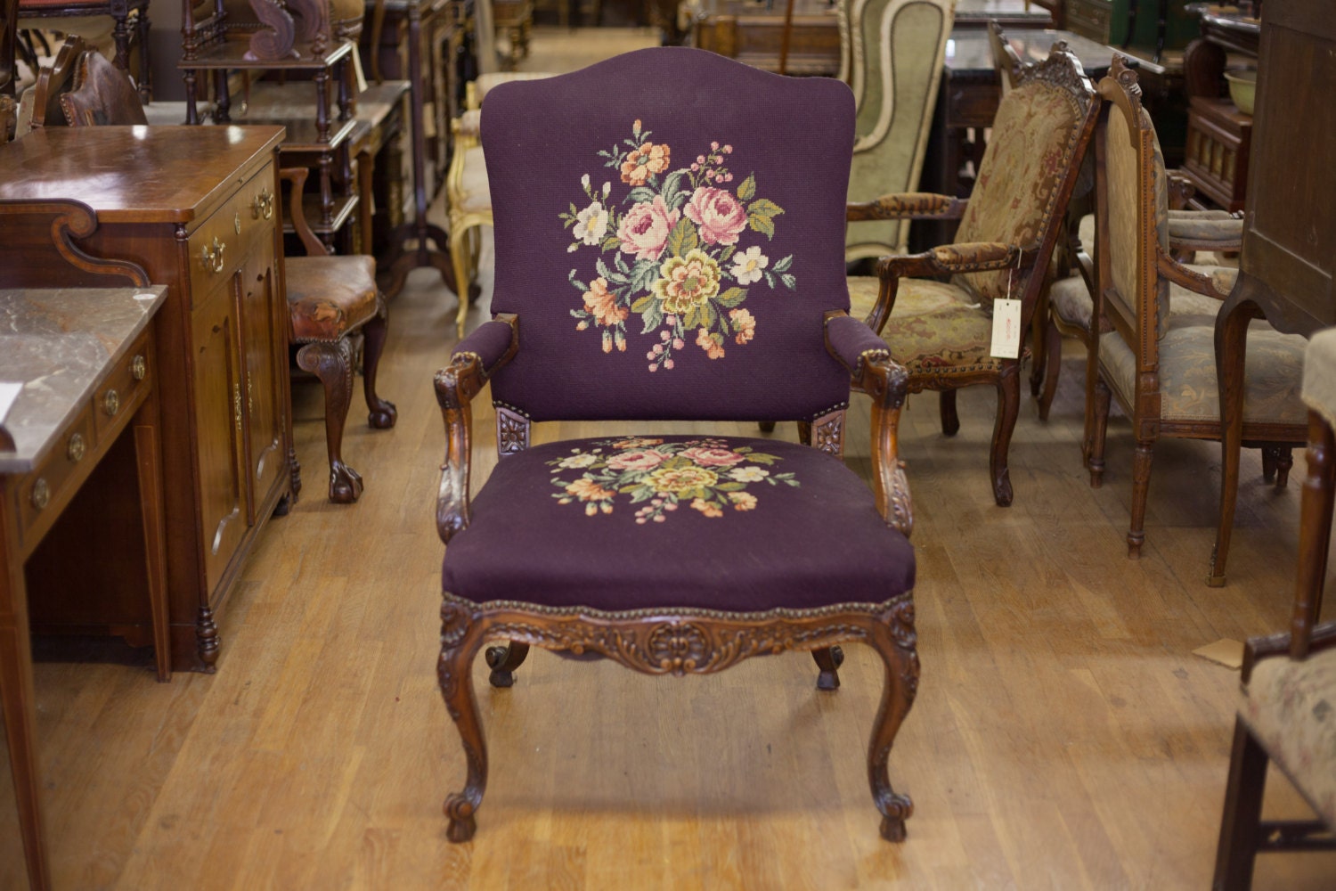 Antique French Purple Walnut Begere Needlework Arm Chair Etsy