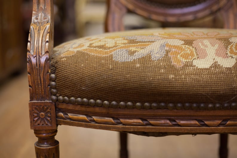 Antique French Needlework with Petit Point Arm Chair Etsy