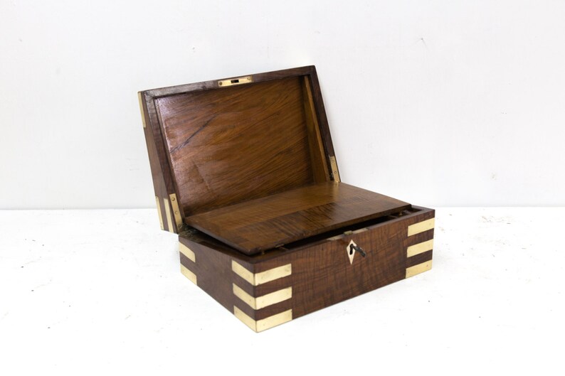 Beautiful Brass Bound Walnut Lap Desk With Secret Compartments Etsy
