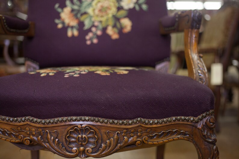 Antique French Purple Walnut Begere Needlework Arm Chair Etsy