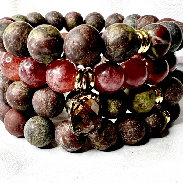 Dragon blood jasper and strawberry quartz mix stack