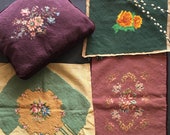 10 unmatched vintage handmade needlepoint seat covers or pillow tops floral designs for projects home decor from MilkweedVintageHome