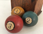 3 antique billiard pool balls Brunswick Balke Ivorylene Dart vintage early 1900s sports decor props MilkweedVintageHome