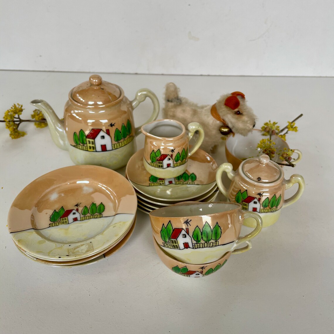 Vintage child's tea set 17PC Lustre Ware porcelain cottage Etsy
