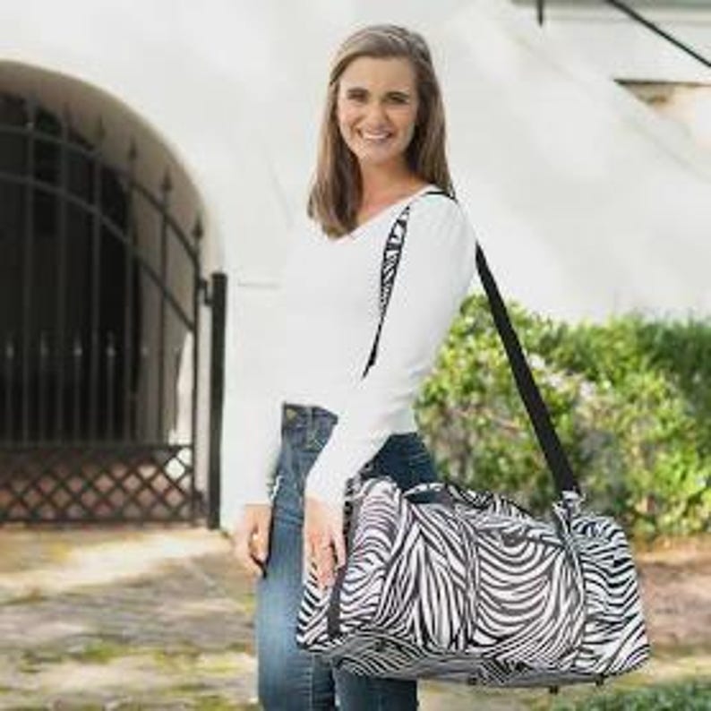 Monogram Duffel Bag (choose from 4 patterns Aqua Chevron, Black Maddie, Zebra and Woods Camo) image 4