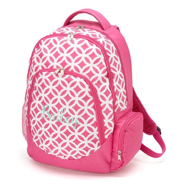 Monogram Backpack for Girls choose from Pink Sadie, Pink and Navy, Mia, Stripe or Dottie pattern INCLUDES monogram