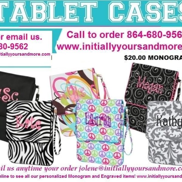 SALE!!!! Personalized Tablet Case (Great for IPad, Kindle and any tablets) Price includes your monogram! Choose from 6 patterns