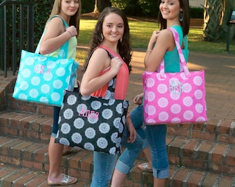 Monogrammed Pink or Black tote Bag