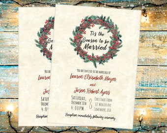 christmas wedding invitations etsy