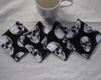 Halloween coasters, set of 4, handmade mugrugs, skulls coasters