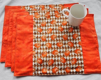 Fall pumpkin placemats, set of 4, quilted, handmade